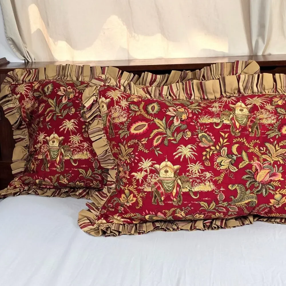 2 pc Custom King Size Tropical Jacobean Jungle Elephants Palm Trees Pillow Shams